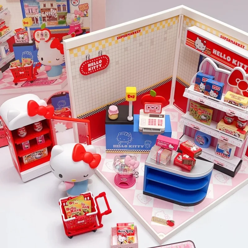 Rolife Sanrio 슈퍼 월드 시리즈 빌딩 블록 헬로 키티 시나모롤 룸 조립 모델 데스크탑 장식품 어린이 선물