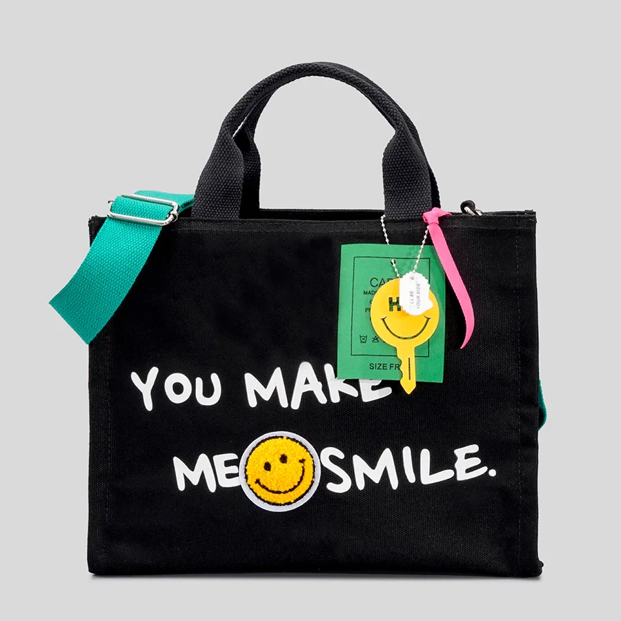 

Designer Letters Casual Canvas Tote Bag Women Handbags Smiling Face Shoulder Crossbody Bags Small Shopper Purses 2022 Summer Sac