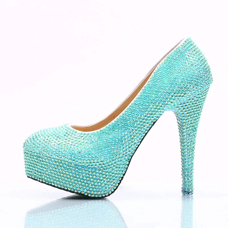 

Sparking Blue AB Crystal Bridal Dress Shoes Performance Dancing High Heel Shoes Stiletto Heel Wedding Party