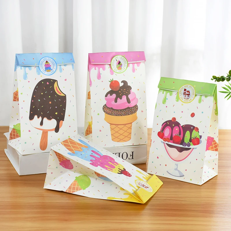 

14Pcs Ice Cream Theme Gift Bag With Stickers Summer Candy Bags Wedding Birthday Party Thank You Bag Kid Gift