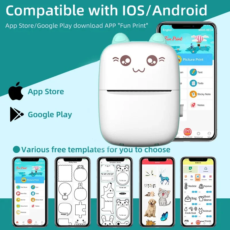 Portable Thermal Printer Printer 58mm Printing Wireless Bluetooth MINI CAT Print Photo Pocket Thermal Label  Android IOS Printer