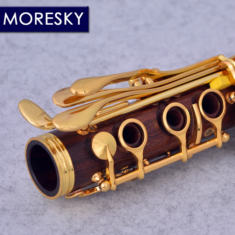 MORESKY Red Wood Professional Clarinet Rosewood bB Gold-plated 18/17 Keys Sib Klarnet M15