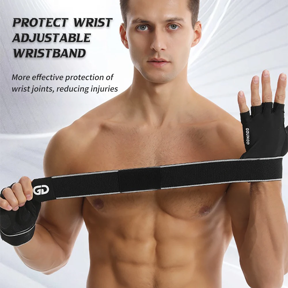 1Pair Half Finger Gym Fitness Gloves with Wrist Wrap Support Wristbands Straps for Men Women Workout Weightlifting Gloves 2