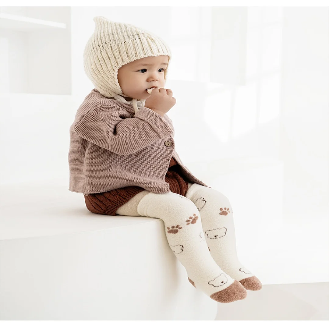 3 Pairs Winter Newborn Baby Long Socks Set Fleece Lined Thickened Warm Cartoon Socks Loose Cuff Seamless No Bone Socks