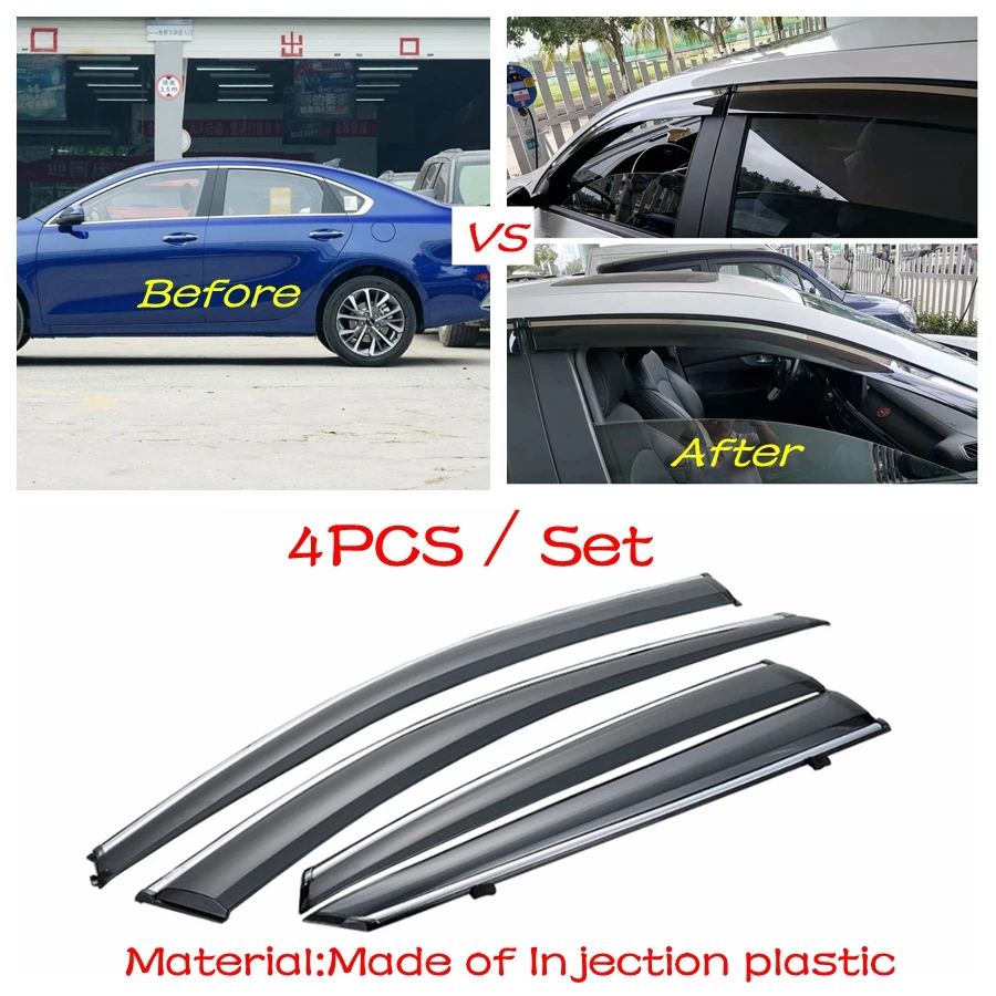 Lapetus Car Exterior Window Visors Awnings Wind Rain Deflector Guard Vent Cover 4PCS Fit For Kia Cerato Forte K3 -