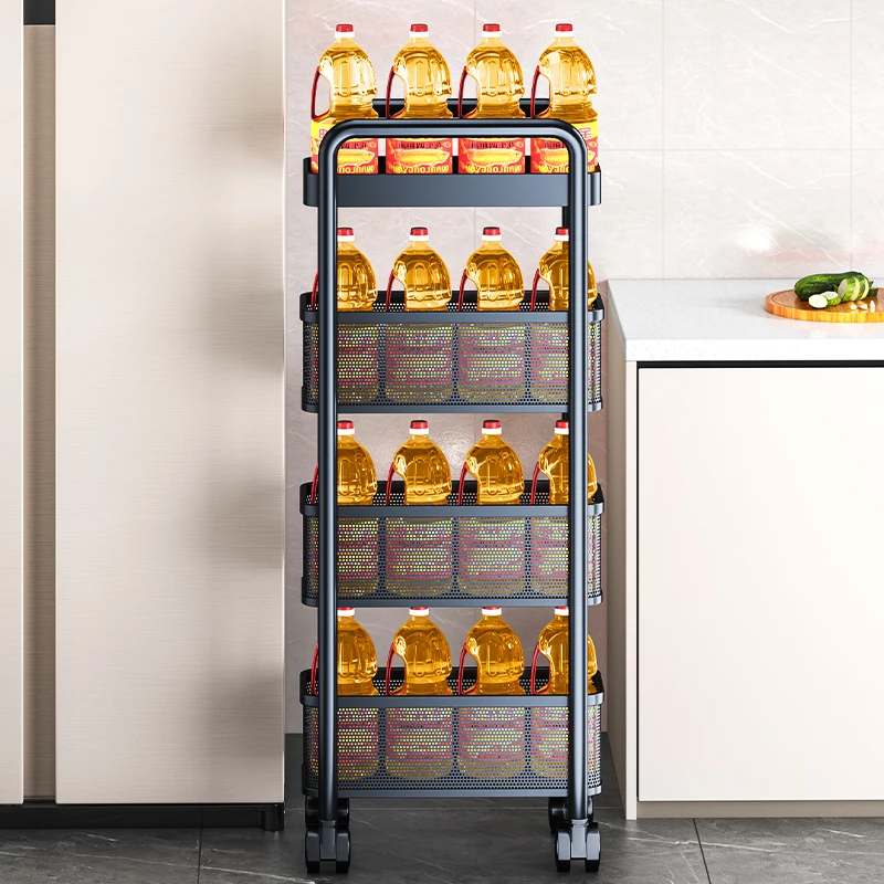 Stainless Steel Ultra Narrow Kitchen Shelf Floor Standing Refrigerator Trolley Bathroom Cabinet Mobile Storage Rack Furniture