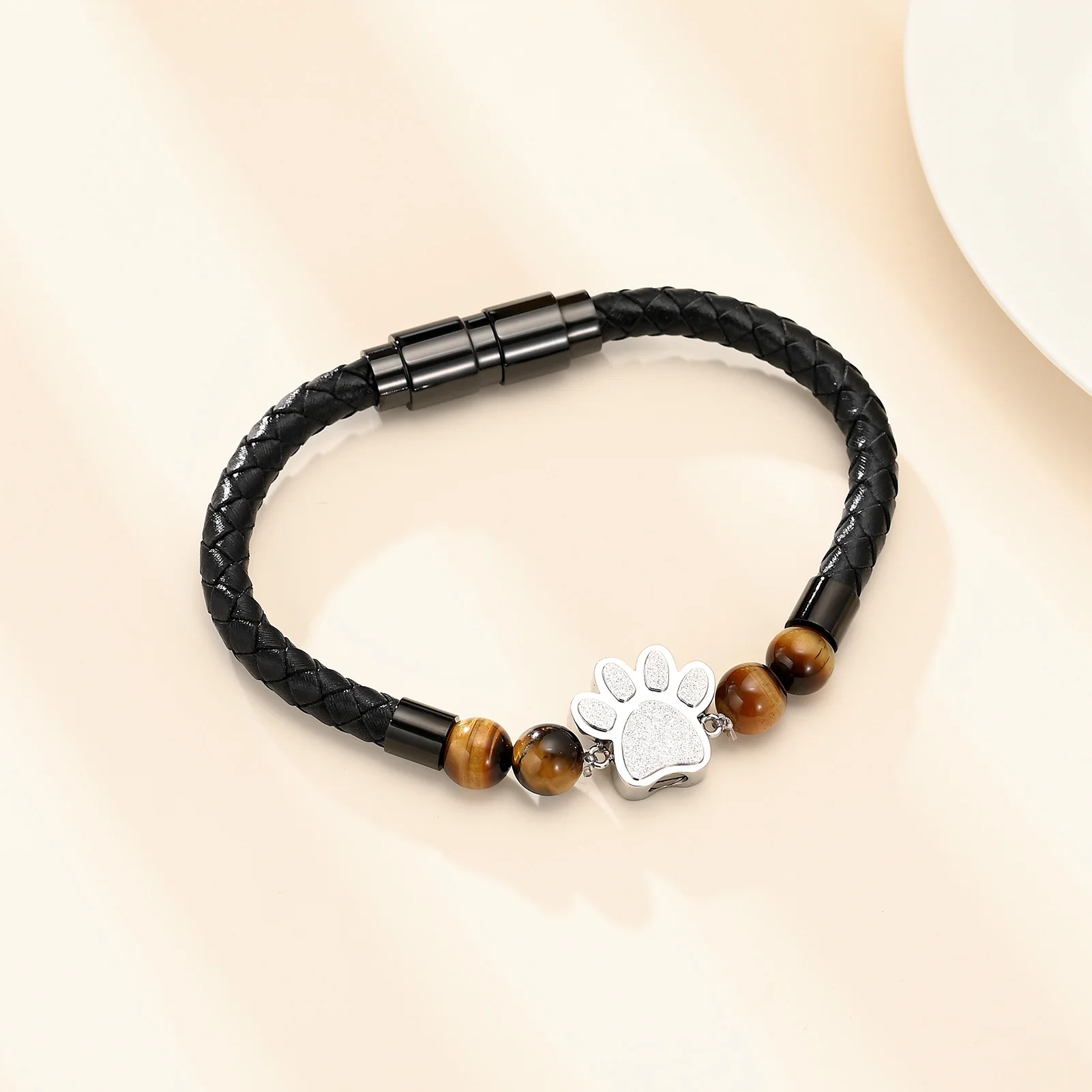 Cremation Jewelry Lava Stone Memorial Bracelet With Paw Mini Urns for Pet Ashes Keepsake Woman/man Cremation Bangle