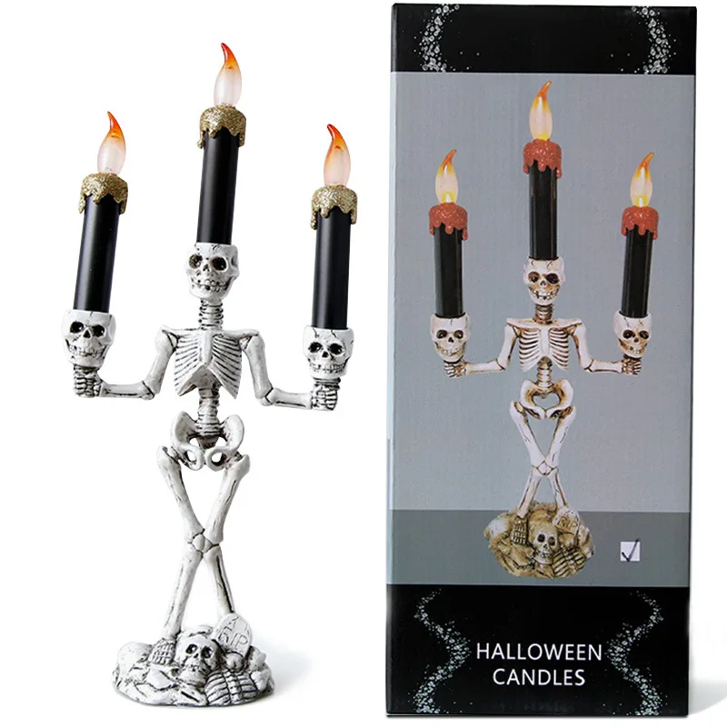 

Halloween Candelabra with LED Flameless Candles Holder Battery Operated Flickering Spooky Lighting for Décor Centerpieces Window