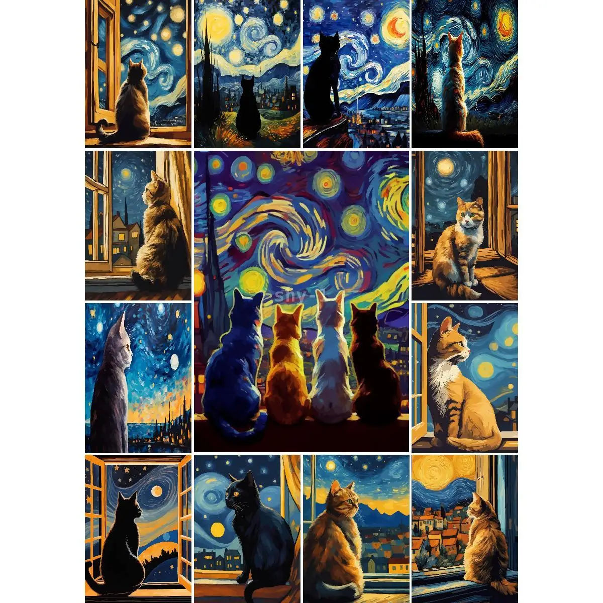 

Настенный постер в стиле звездной ночи с изображением кошки, животных, Художественная печать, природа, путешествия, коллекция, домашний декор
