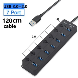High-Speed 7-Port USB 3.0 Hub with Power Adapter and Individual Switches (7-P 3.0and2.0 120cm)
