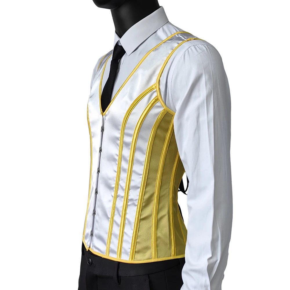 Gold Corset Vest For Men Shaping Tops Lace Up Vintage Waistcoat