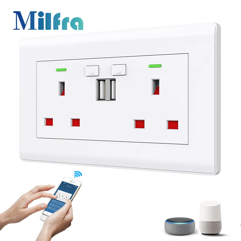 Tomada Wi-fi Tuya com Dual Usb Interruptor de Casa Inteligente Plug uk Tomadas de Aplicativos de Vida Controle de Voz Via Google Home Alexa 5v 2.1a