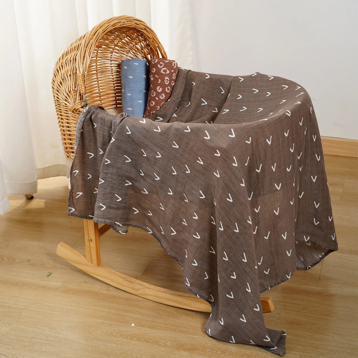 Elinfant 3-delige Bamboe Katoenen Hoes Baby Quilt 100% Katoen Mousseline Inbakdoek Deken Pasgeboren Wrap