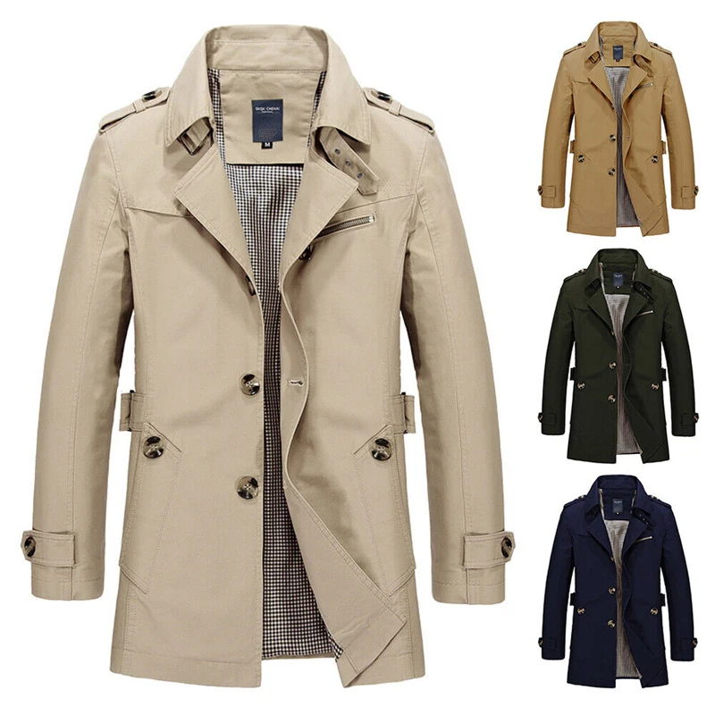 

2024 New Fashion Casual Solid Color Long Mens Jacket Coat Tops Overcoat Trench Men Winter Warm Formal Outwear Clothes Men