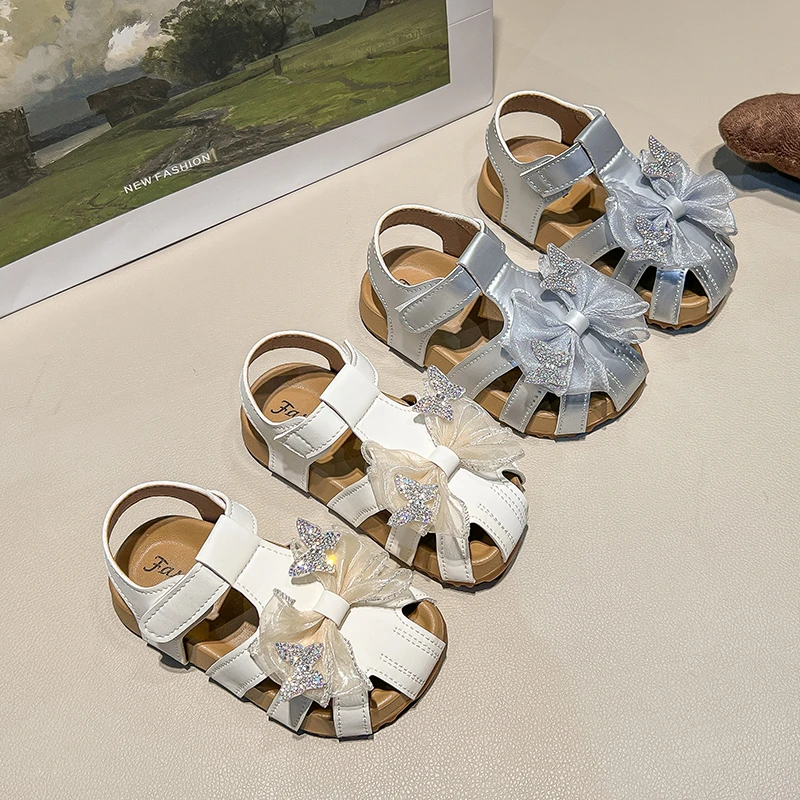 Soft Sole Toddler Beach Sandals for Girls with Ribbons