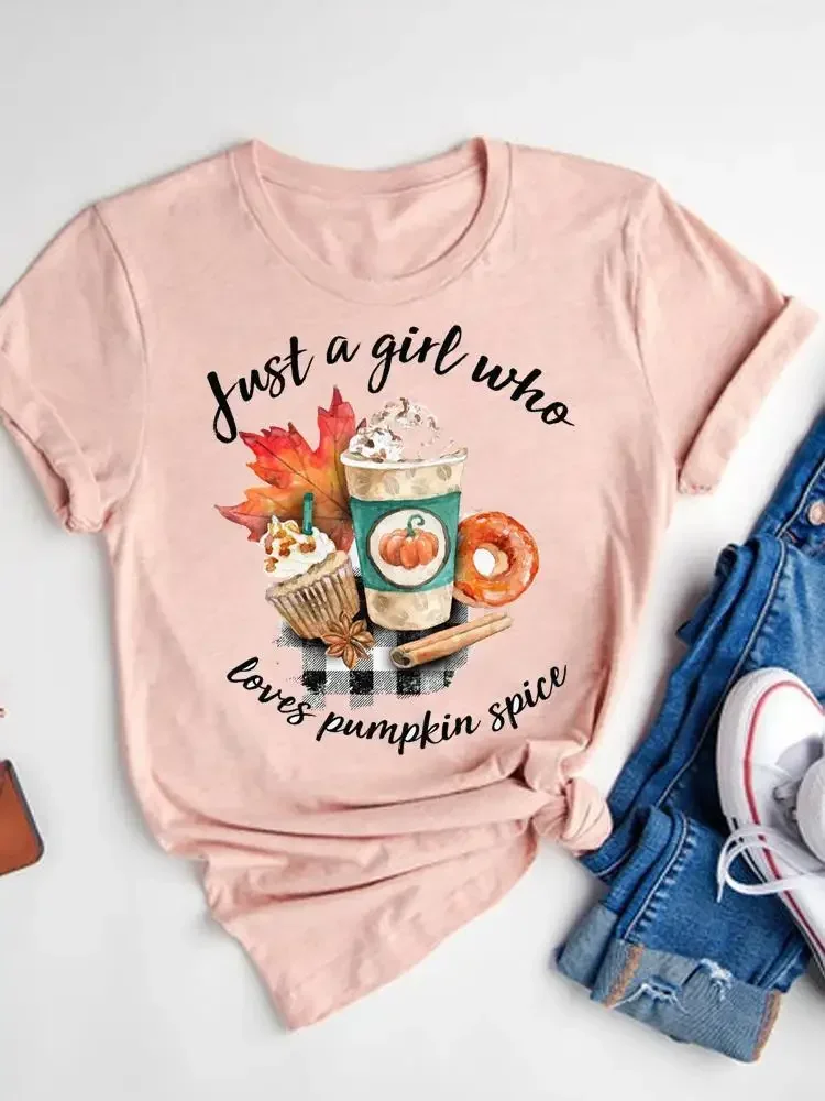 

Women Graphic Print T Shirt Clothing Halloween Fall Autumn T-shirt Ladies Thanksgiving Love Pumpkin Spice Basic Tee Top Clothes