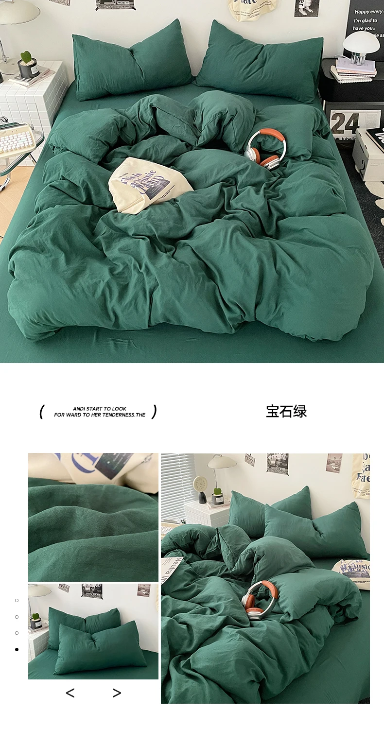 100% Gewaschene Baumwolle Bettbezug-Set Queen-Size 1-teilig, Leinen-ähnlich Weiches Atmungsaktives Bettwäsche-Set, Reißverschluss, Daunen-Bettbezug – Detail 7