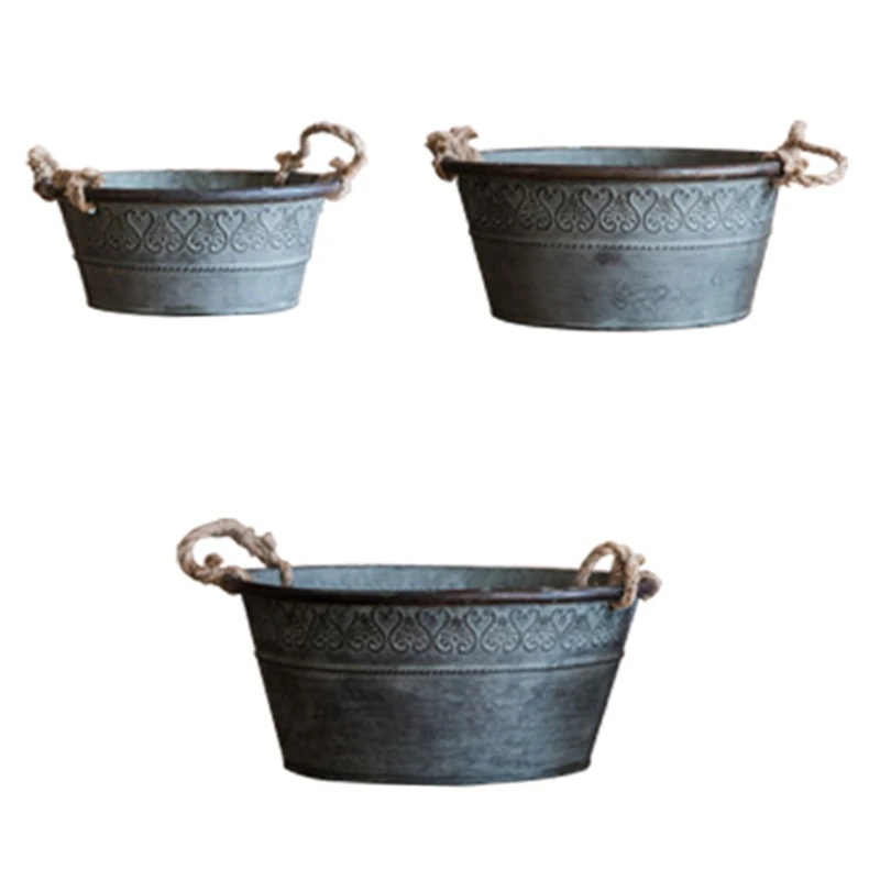 

and Functional Round Bucket Planter Farmhouse Kitchen Table Decorative Tray Rustic Decor Great Seasonal Decor