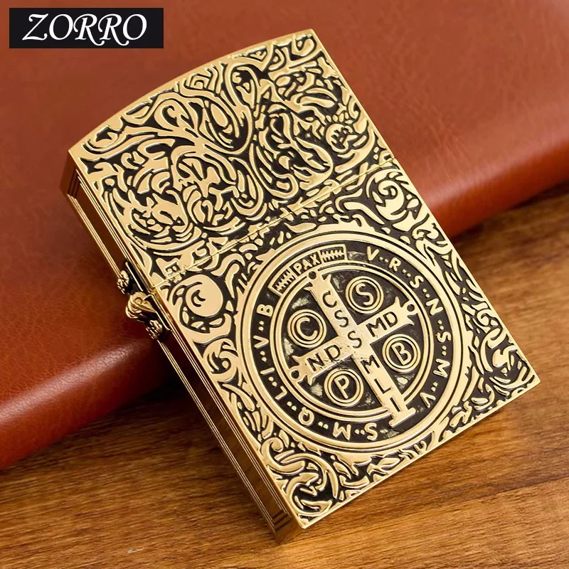 ZORRO 912S Heavy Duty Armor Brass/Titanium Windproof Kerosene Lighter; 3/5 Hinged Metal Gasoline Lighter Men's Gift 2