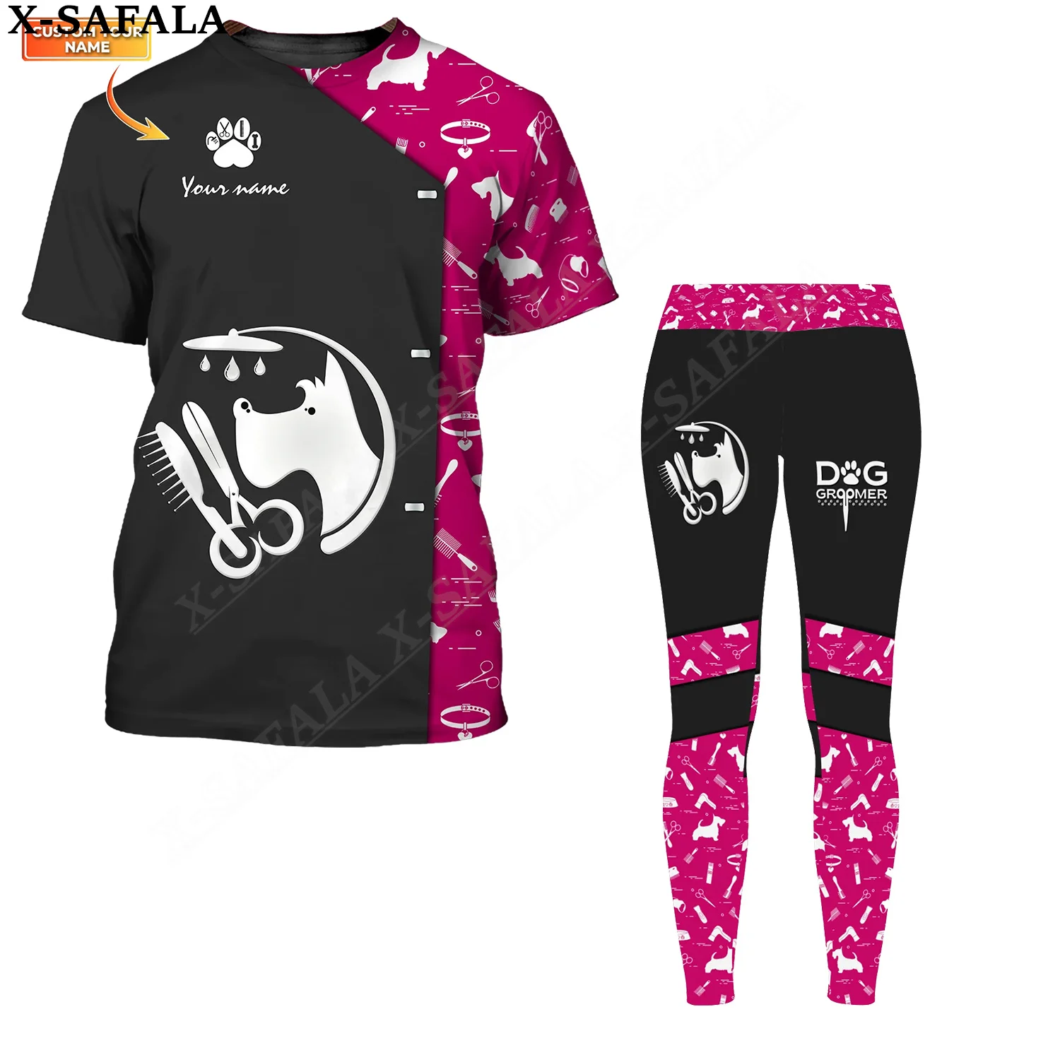 

Dog Style Grooming Salon Tshirt Leggings Women Set 3D Printed High Quality T-shirt Summer Round Neck Female Casual Top-21