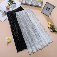 Demi-jupe taille haute en dentelle pour femmes, jupon, sous-robe, basique, été 6