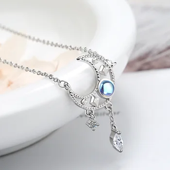 Blue Zircon Moon Necklace