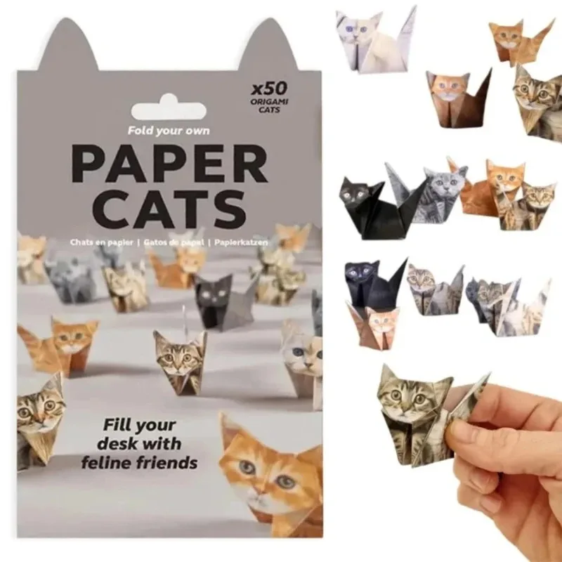 DIY Paper Cats 50 Sheets Origami Paper Handmade Cat Dog Dinosaur Fun Art Craft Folding Animal Folding Set