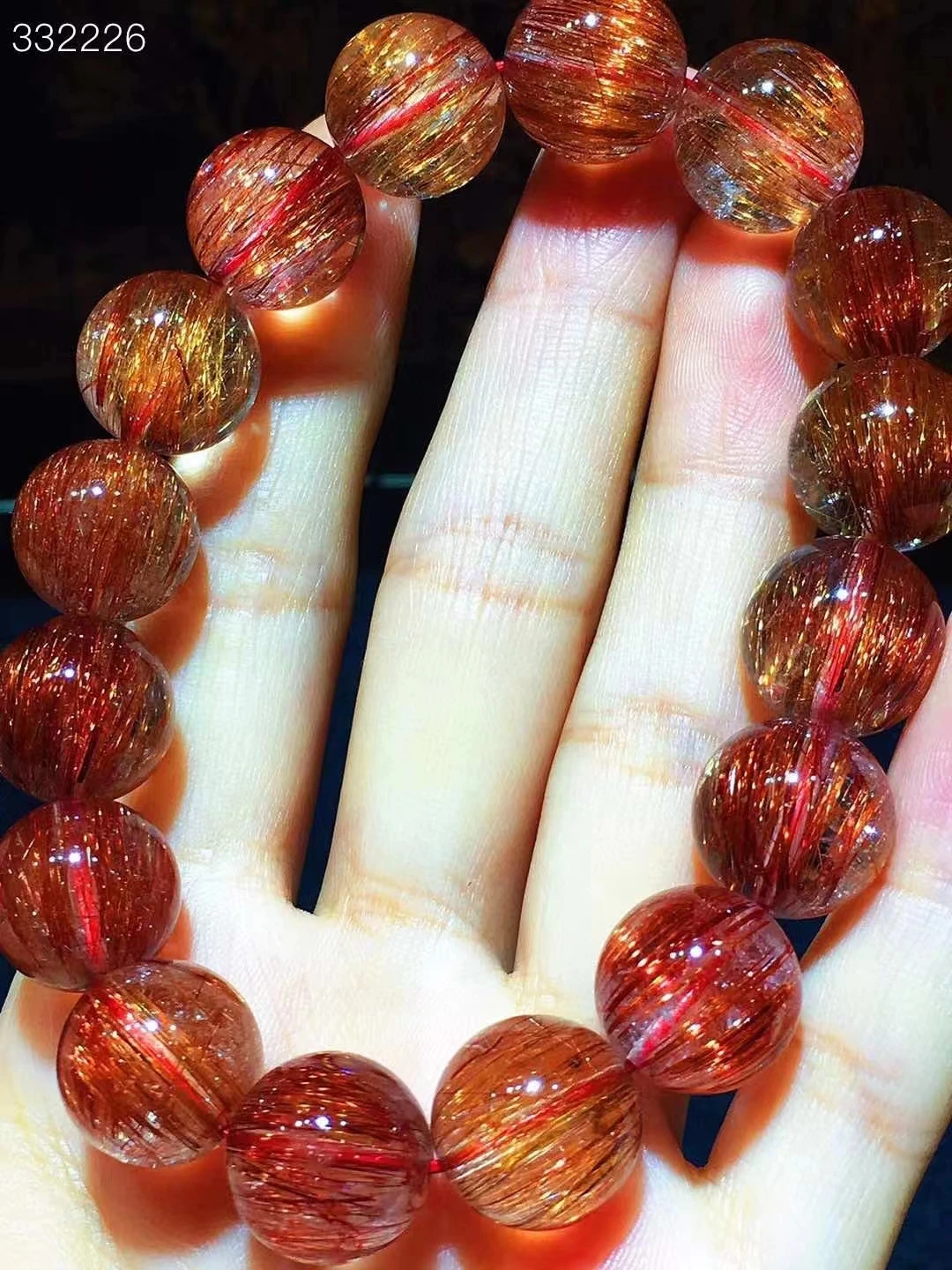 

Natural Copper Rutilated Quartz Clear Round Beads Bracelet 13.2mm Cat Eye Women Men Wealthy Colorful Rutilated AAAAA