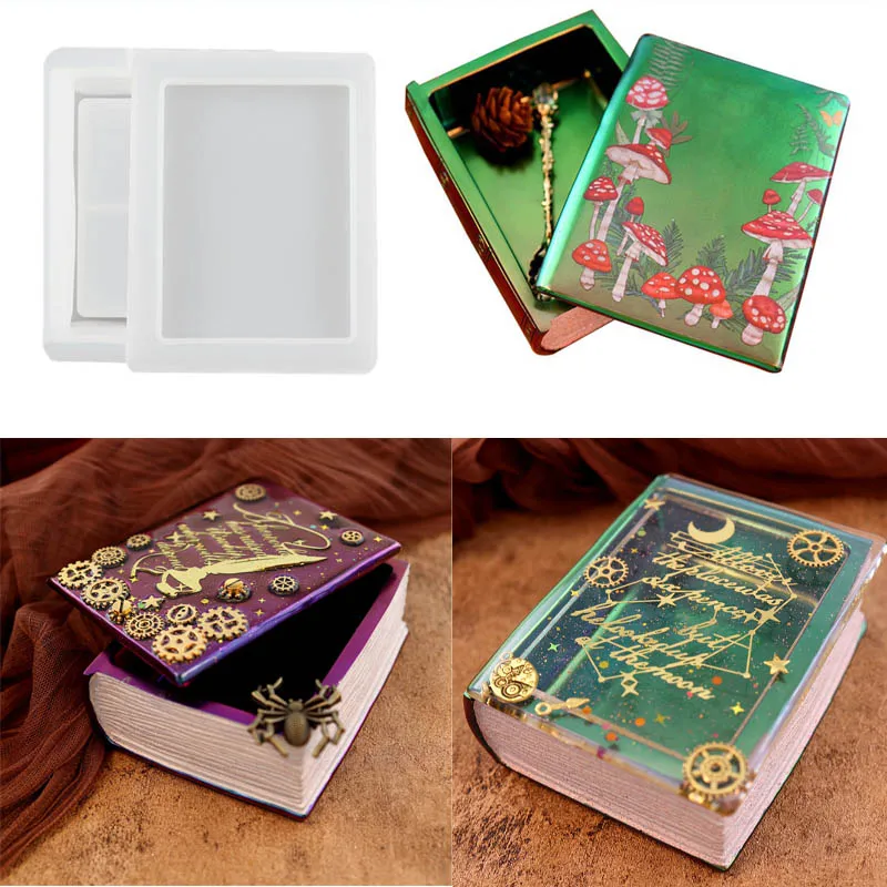 

DIY Resin Art Book Shape Mold Jewelry Box Making Storage Box Silicone Mold Dominoes Box with Lid Magic Box Handmade Mold