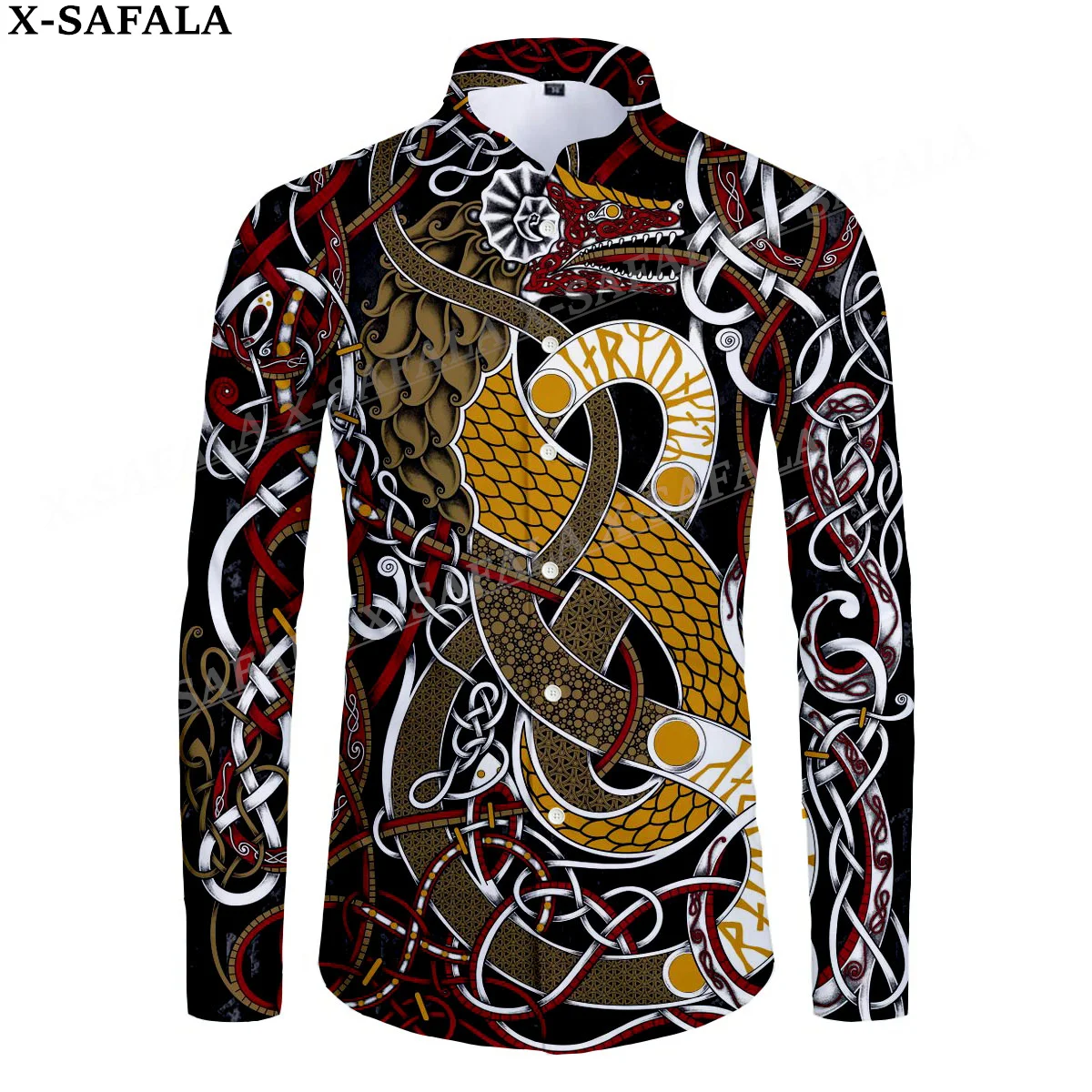 

Wolf Raven Tattoo Symbol Hot Odin 3D Print Men's Luxury Shirt Turn-down Collar Buttoned Up Long Sleeve Tops Hip Hop Tee-5