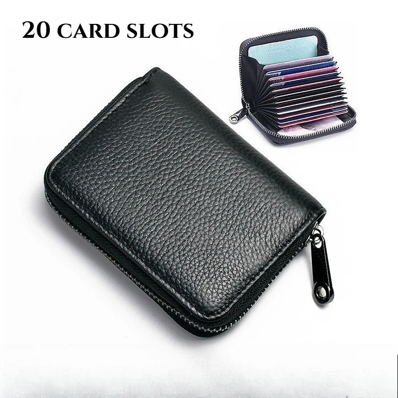 Sleek & Secure Zipper Card Holder Wallet – 20 Slot Organizer (Black, Coffee)