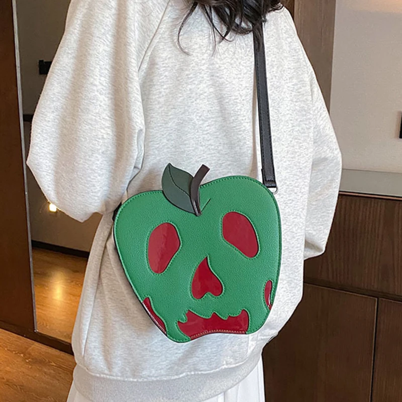 

Halloween Green Apple Skull Bags Halloween Fashion Versatile Fun Crossbody Shoulder Bag Large Capacity Women PU Bag