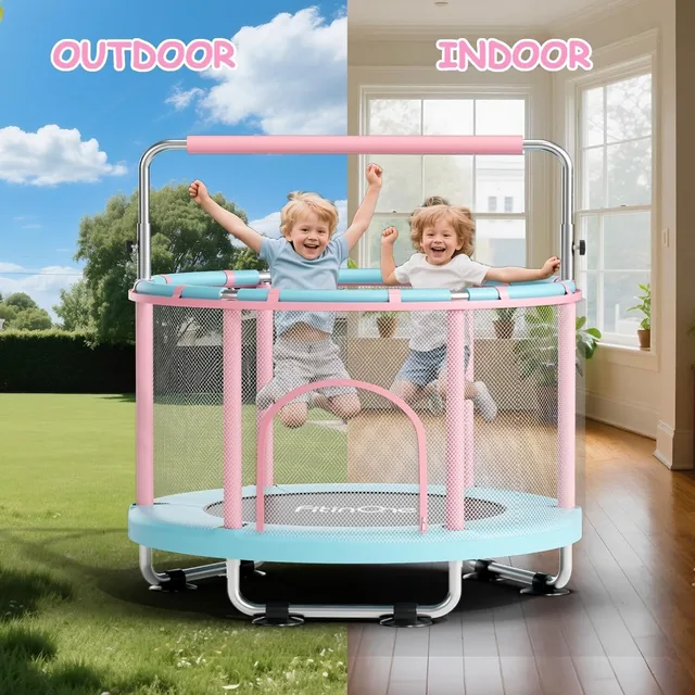 55" Toddler Trampoline for Kids Indoor Outdoor with Swing, 440lbs Capacity, Gymnastics Bar, Gift for 1-8 Year Old