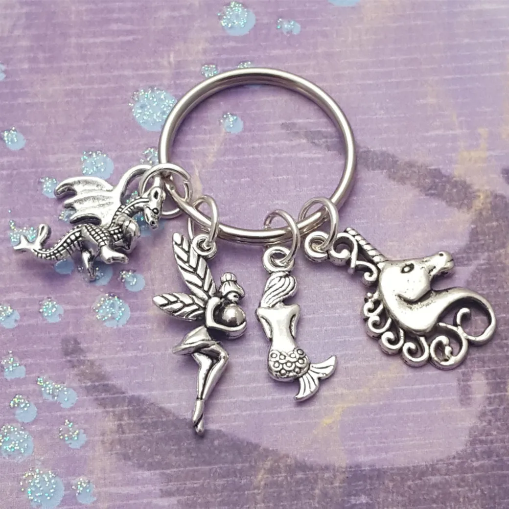 Fantasy Unicorn Mermaid Fairy Dragon Portachiavi Charm Creative Women Jewelry Accessori Ciondolo Regali Moda Per Sempre