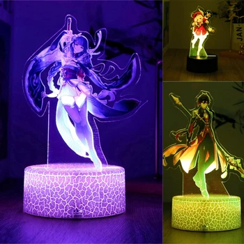 Genshin Impact 3D Lamp LED Night Light Anime Figures Zhongli Raiden Shogun Remote RGB Dream Colors Kids Bedroom Home Decor Gifts 1