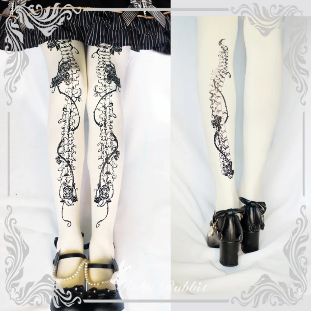 Lolita Printing Pantyhose Stockings Female White Halloween Cosplay Tights Pantyhose Women's Gothic Bottoms Sexy Long Stockings