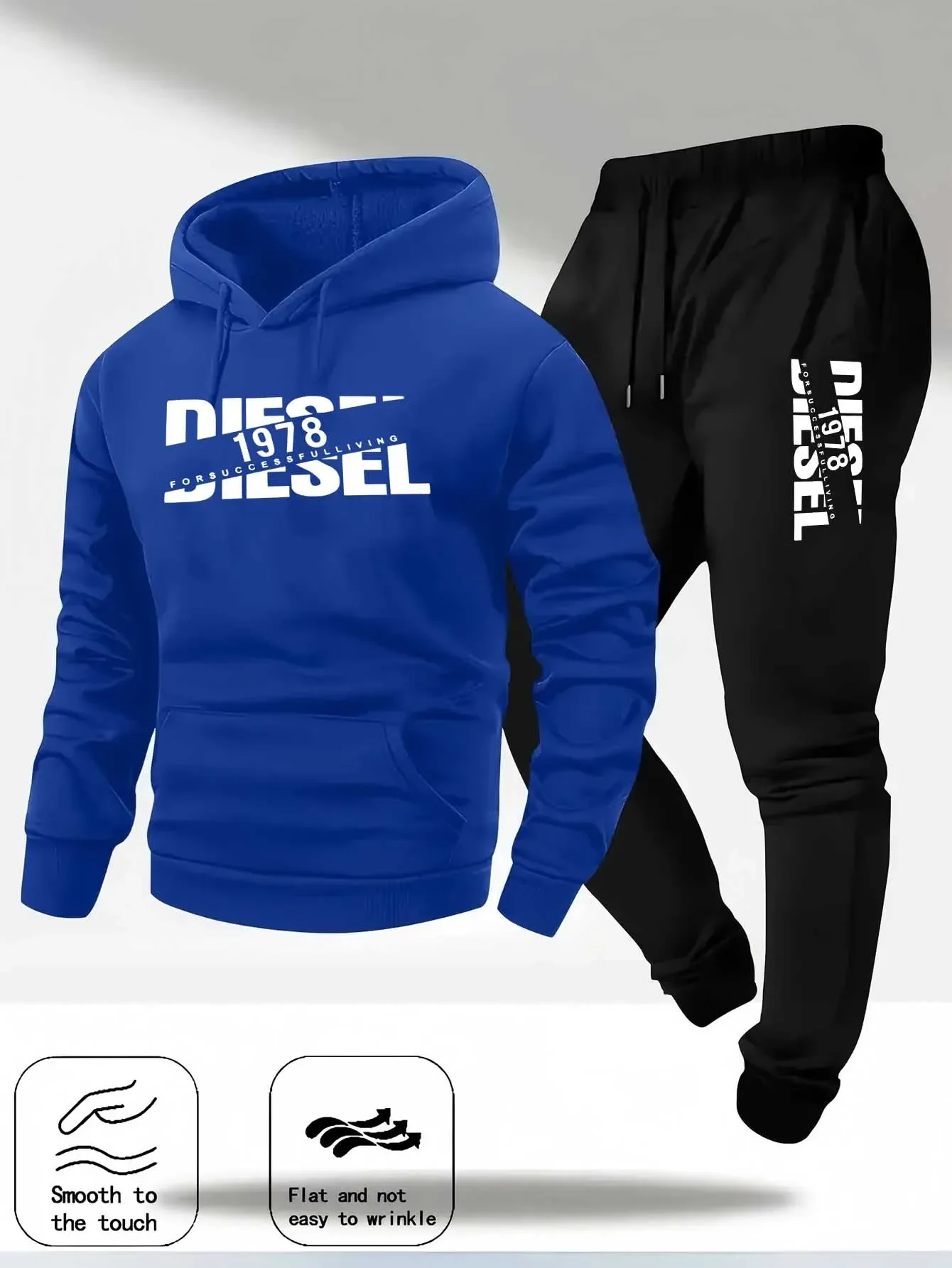 Men New Fashion Print Tracksuit Hooded Sweatshirt+Sweatpants Set Casual Fitness Jogging Sports Two-Piece Unisex neutral Outfit