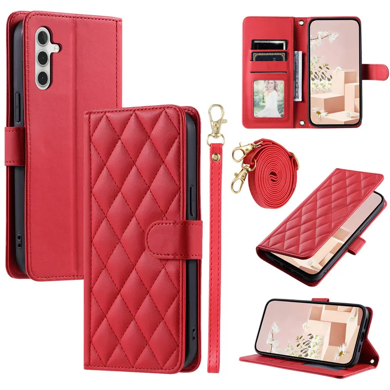 Premium Flip Leather Phone Case with Lanyard and Wallet Card Holder