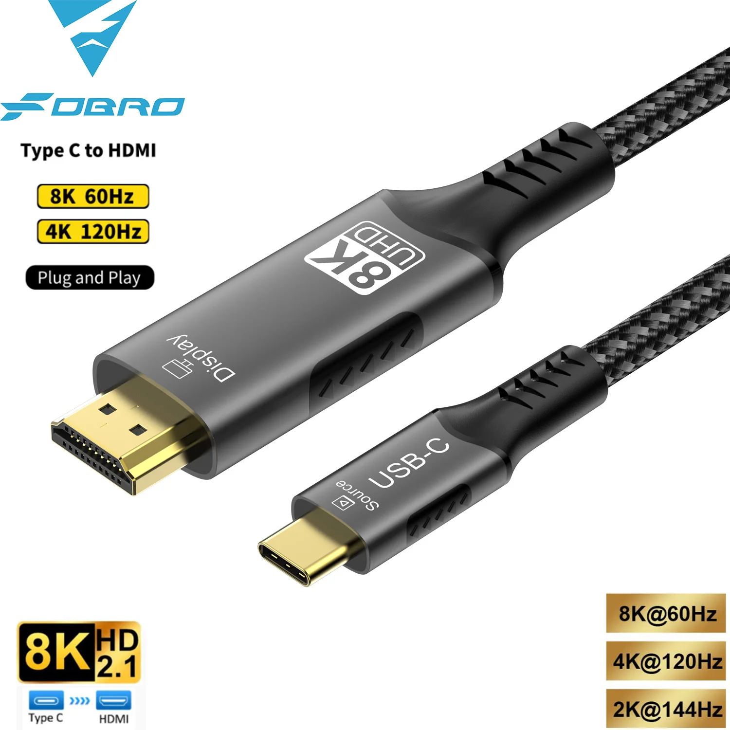 BYEASY Cavo HDMI 2.1 1 Metro 8K@60Hz: Compatibile Con TV, PC, PS5, Blu-ray