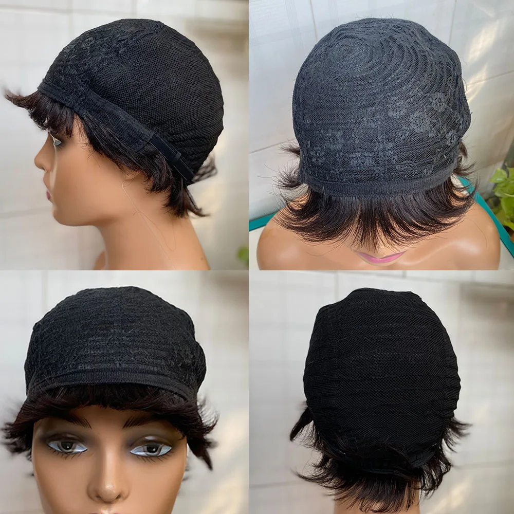 Human Hair Wigs Short Straight Natural Color Brazilian Remy Hair Pixie Cut For Black Women