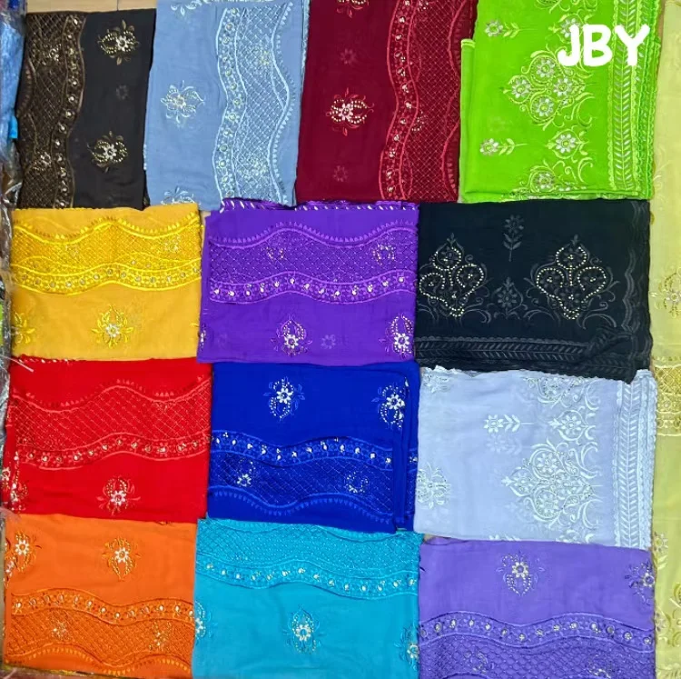 Weicher Luxusschal, hochwertige 100 % Baumwolle, Dubai, afrikanische Frauen, islamischer Schal, Muster, Stickerei, chemischer Spitzenschal, viele Farben – Detail 11