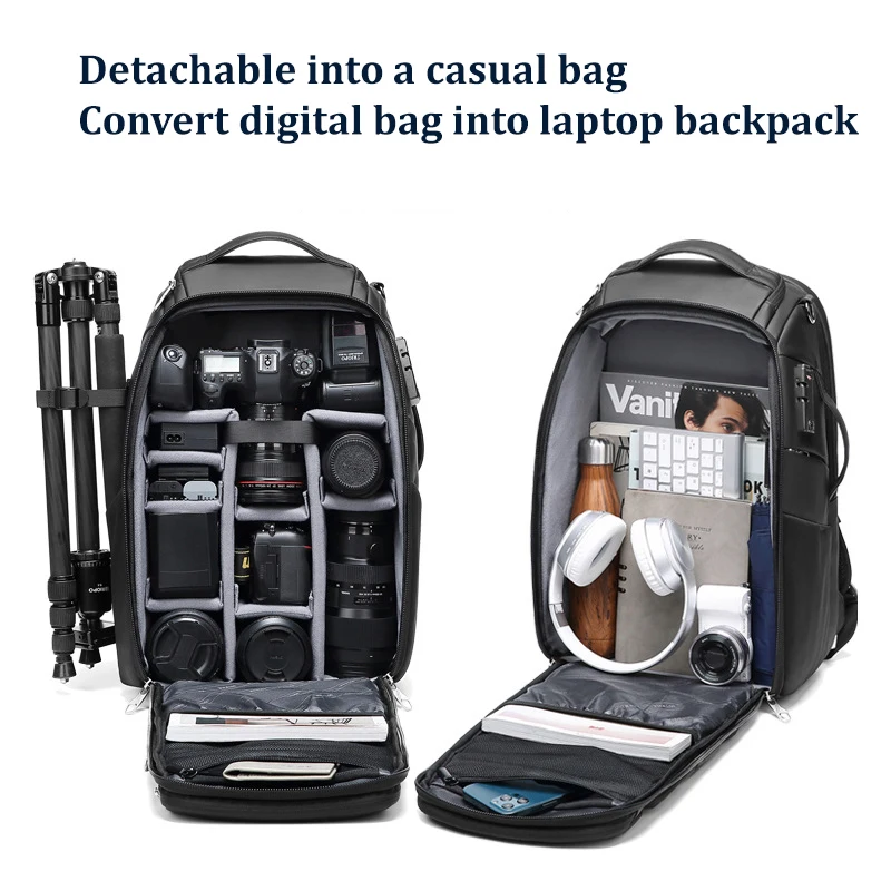 Men travel Professional SLR camera backpack With tripod bracket Detachable into a Anti-theft 40L travel 17 inch Laptop Backpack 2