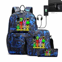 Spunki Backpacks 3pcs Simple Lightweight Capacity Teens Laptop School Bags Women Men Travel Fashion USB An-ti Lock Mochila 1