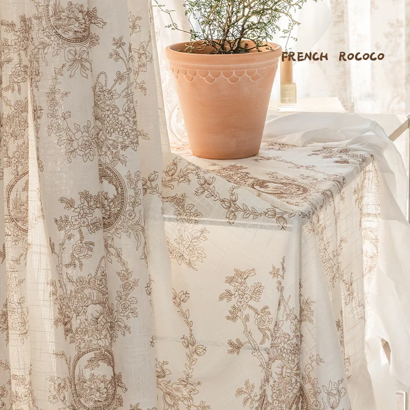 

Modern Romantic French Luxury Curtains Tulle for Living Room Bedroom Embroidered Printed Lace Flax Tulle Sheer Tulle
