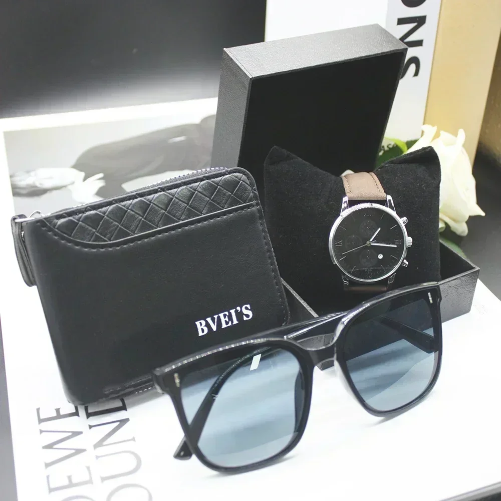 4pcs Set Cardholder Men Wallet Watch Men's Wallets Luxury Brand Designer Bag for Men Include Bracelet Box for Work 4