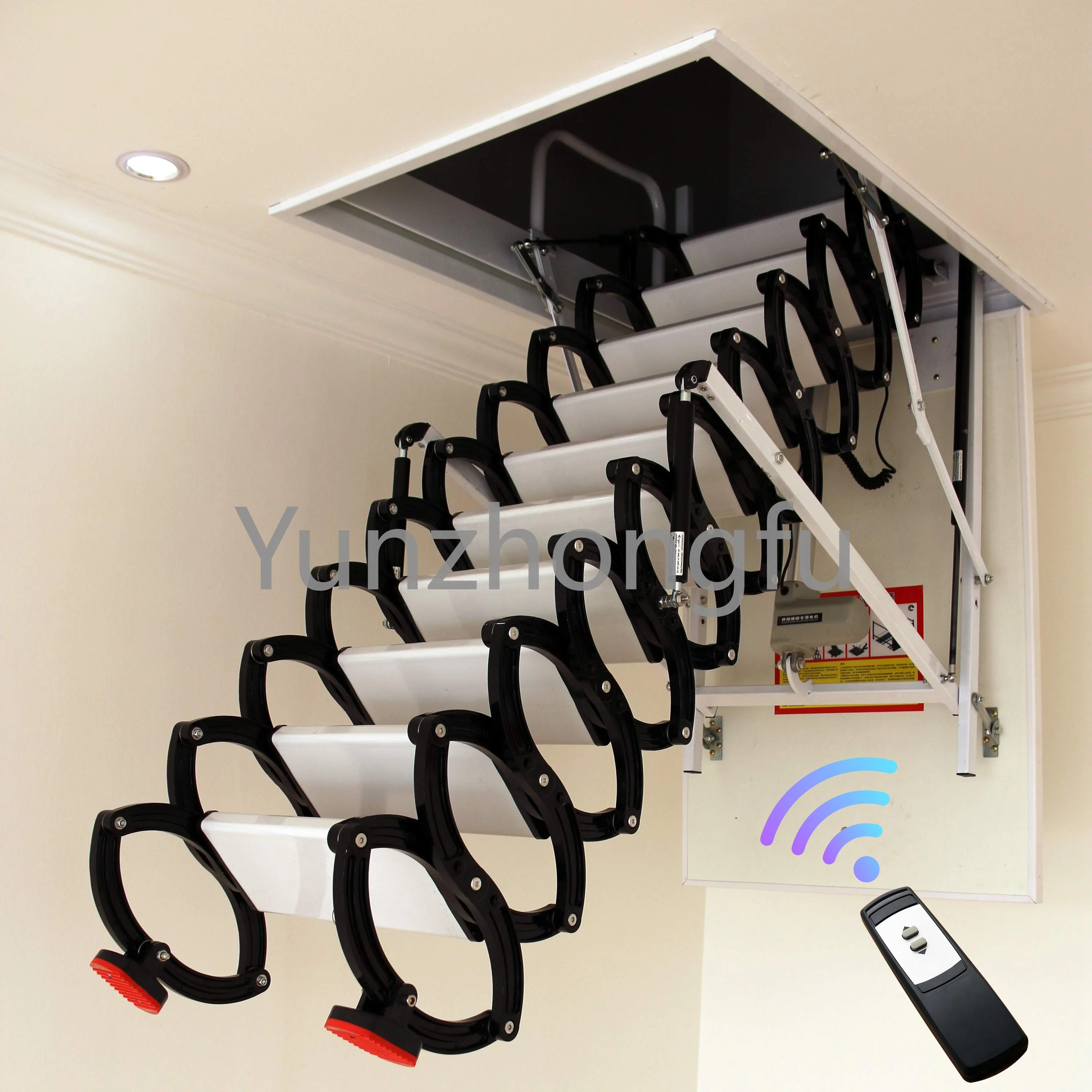 Electric Loft Telescopic Ladder / Remote Control Folding Attic Stairs