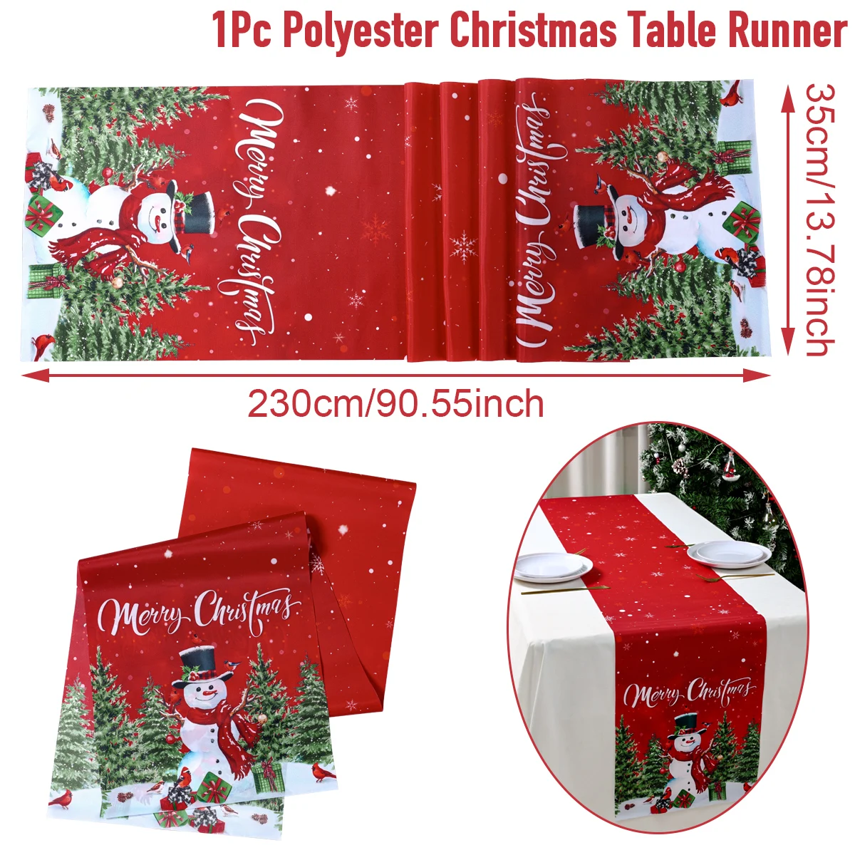 thumbnail image 1 of Camino de mesa navideño de Papá Noel, árbol de Navidad, muñeco de nieve, bandera de mesa, decoración navideña para el hogar, Año Nuevo 2024 2025, 1 of 5