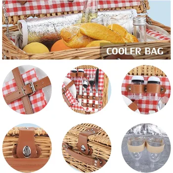 HOME Wicker Picnic Basket for 2 Person, Willow Hamper Basket Sets with Insulated Compartment 5