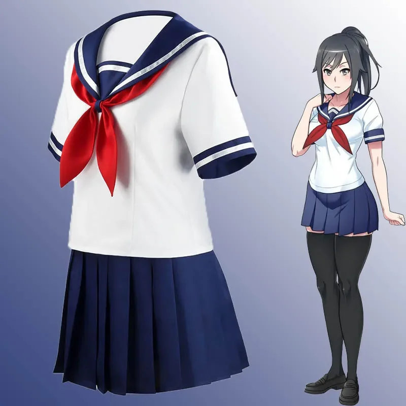 

Game Yandere Simulator Cosplay Costume Ayano Aishi Uniform Chan JK School Women Outfit Sailor Suit T-shirt Skirt 2021 New Gift