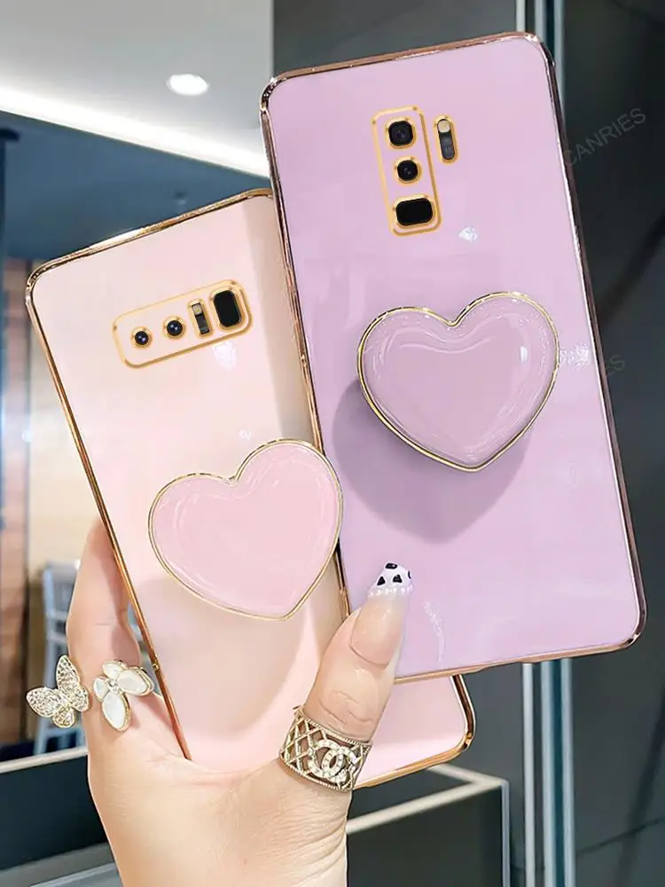 Love Heart Phone Holder Luxury Plating Stand Silicone Case